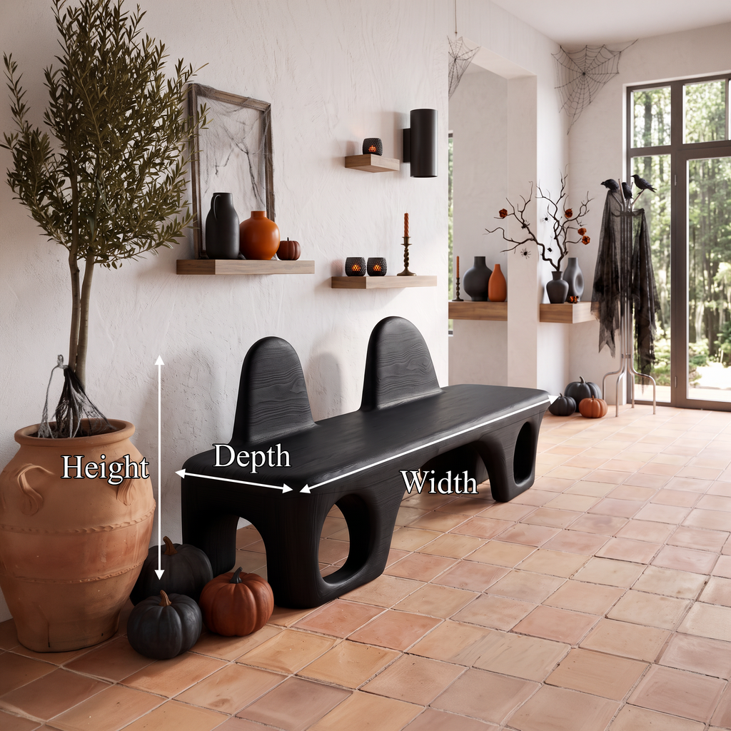 Mid Century Halloween Bench With Rounded Back Panel For Hallway