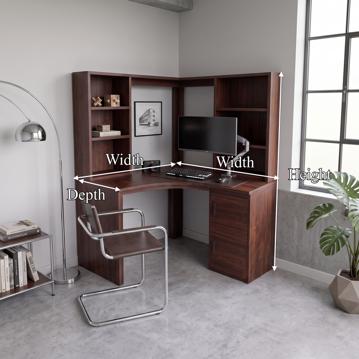 Modern Bookcase Desk With Integrated Upper Shelving For Study Room