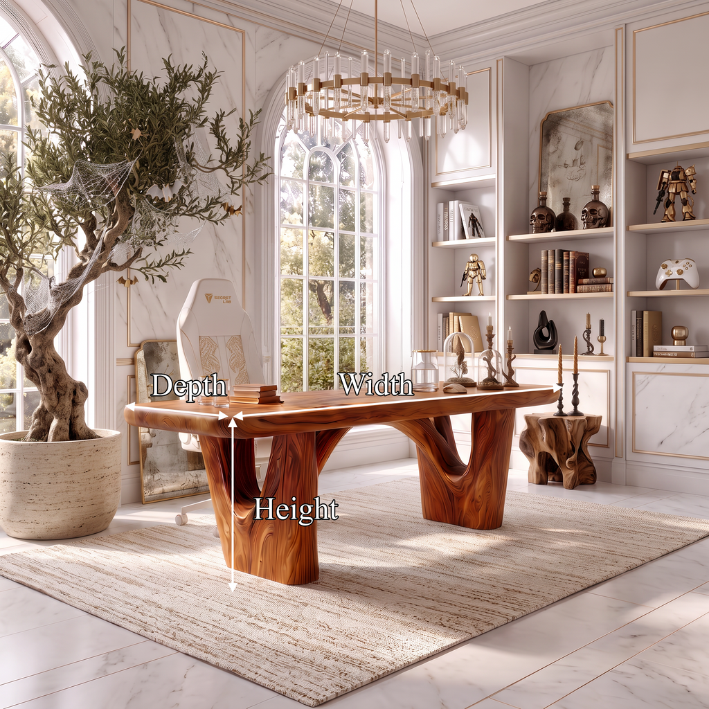Rustic Writing Desk With Curved Arch Supports For Home Office