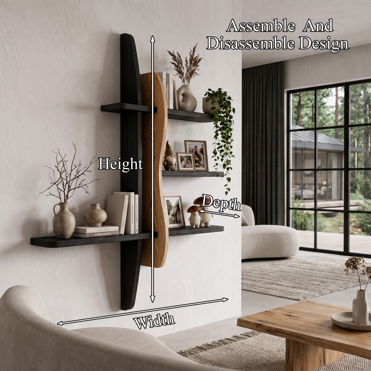 Modern Wall Bookshelf With Asymmetrical Open Shelves For Living Room