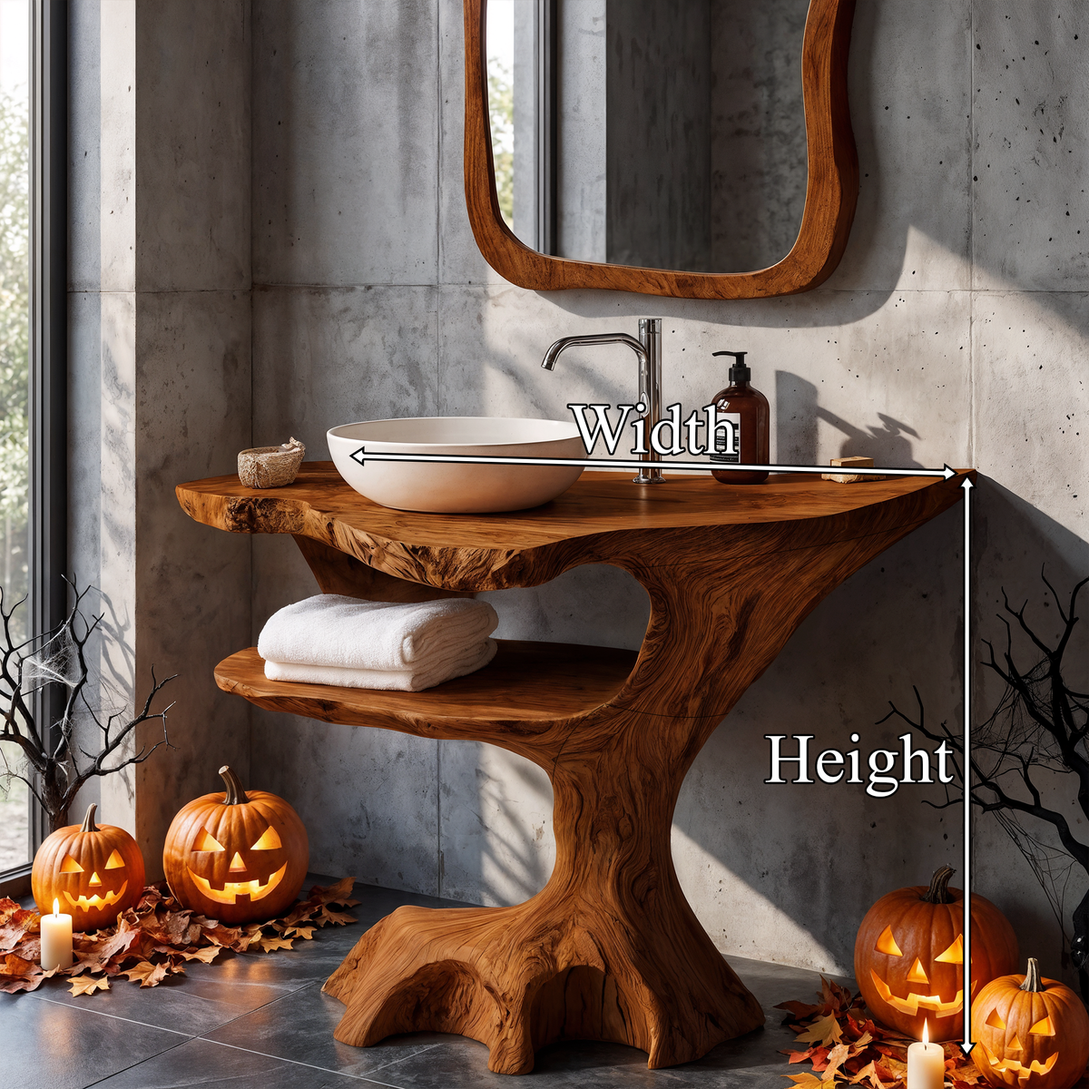 Contemporary Halloween Single Bathroom Vanity With Sculptural Branch Support For Bathroom