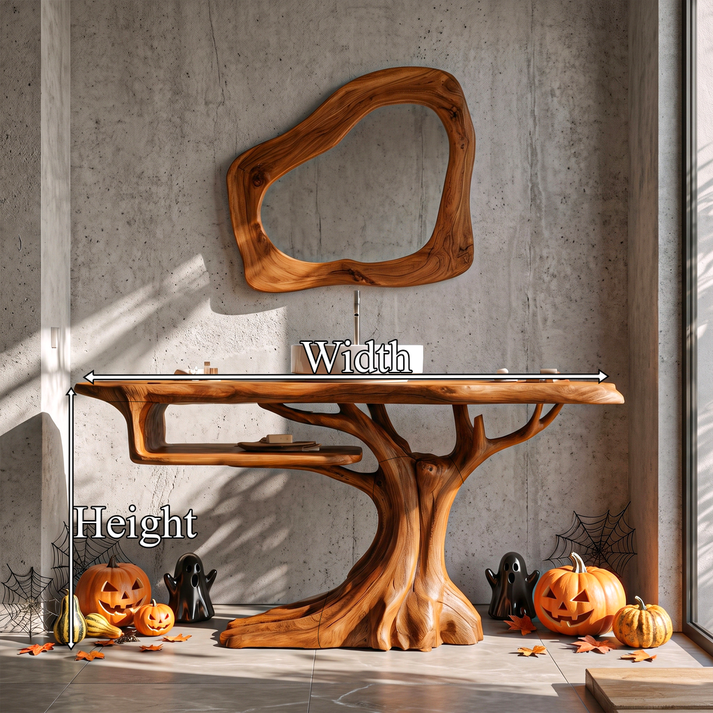Rustic Halloween Wooden Bathroom Vanity With Branch Inspired Frame For Bathroom