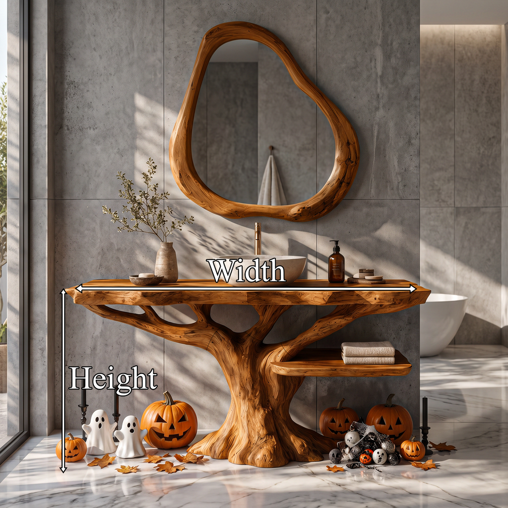 Gothic Halloween Bathroom Vanity With Lower Display Shelf For Bathroom