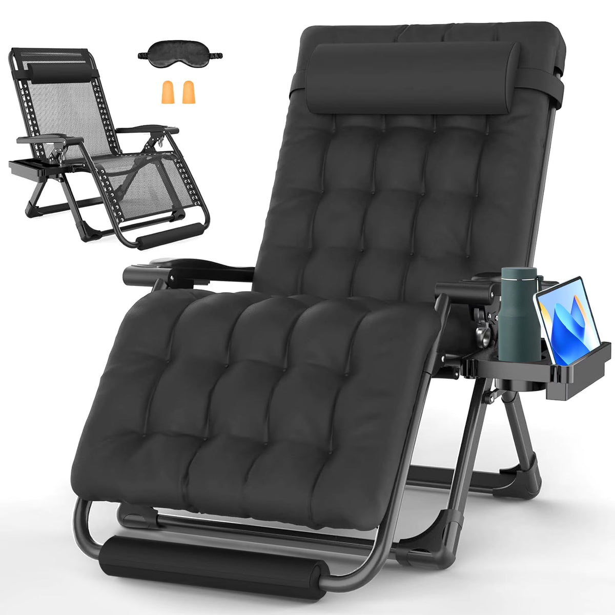 GVDV Zero Gravity Lounge Chair With Cushion And Cup Holder, 31 in D x 33 in W x 45 in H, Black