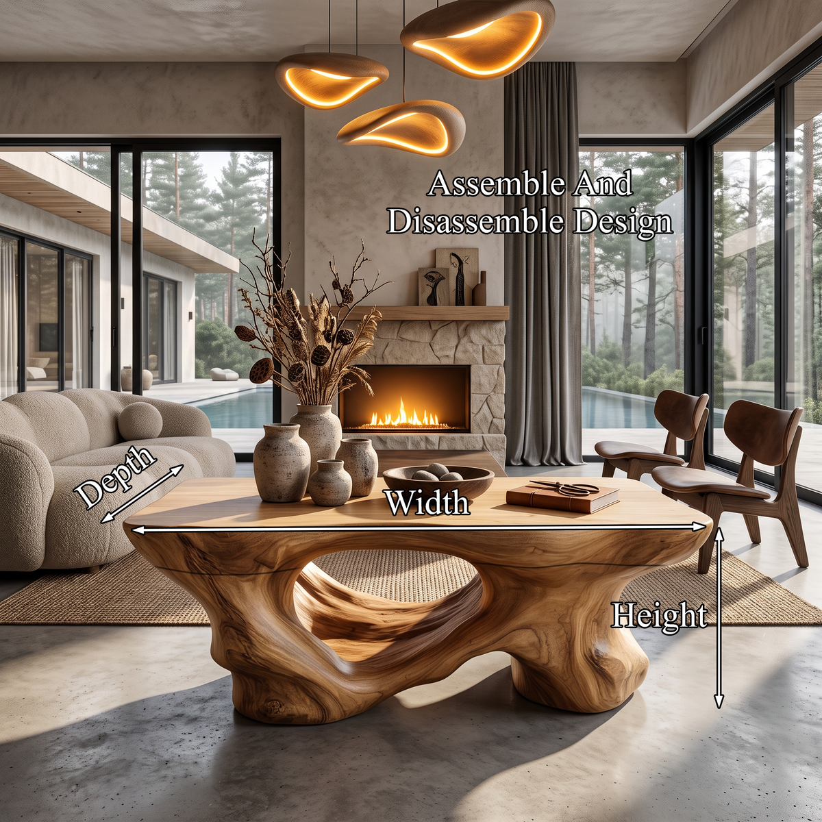 Rustic Coffee Table With Sculptural Root Form Legs For Lounge