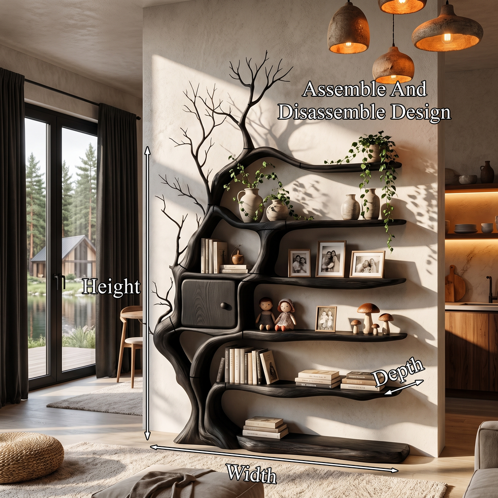 Modern Tree Bookshelf With Integrated Storage Cabinet For Living Room