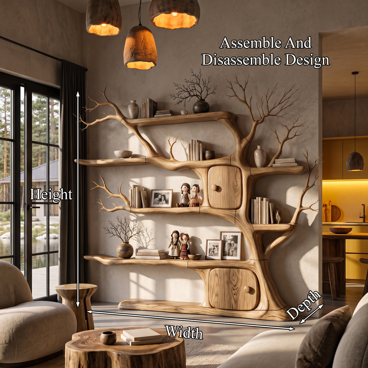 Rustic Wall Mounted Tree Bookshelf With Trunk Inspired Cabinet For Reading Room