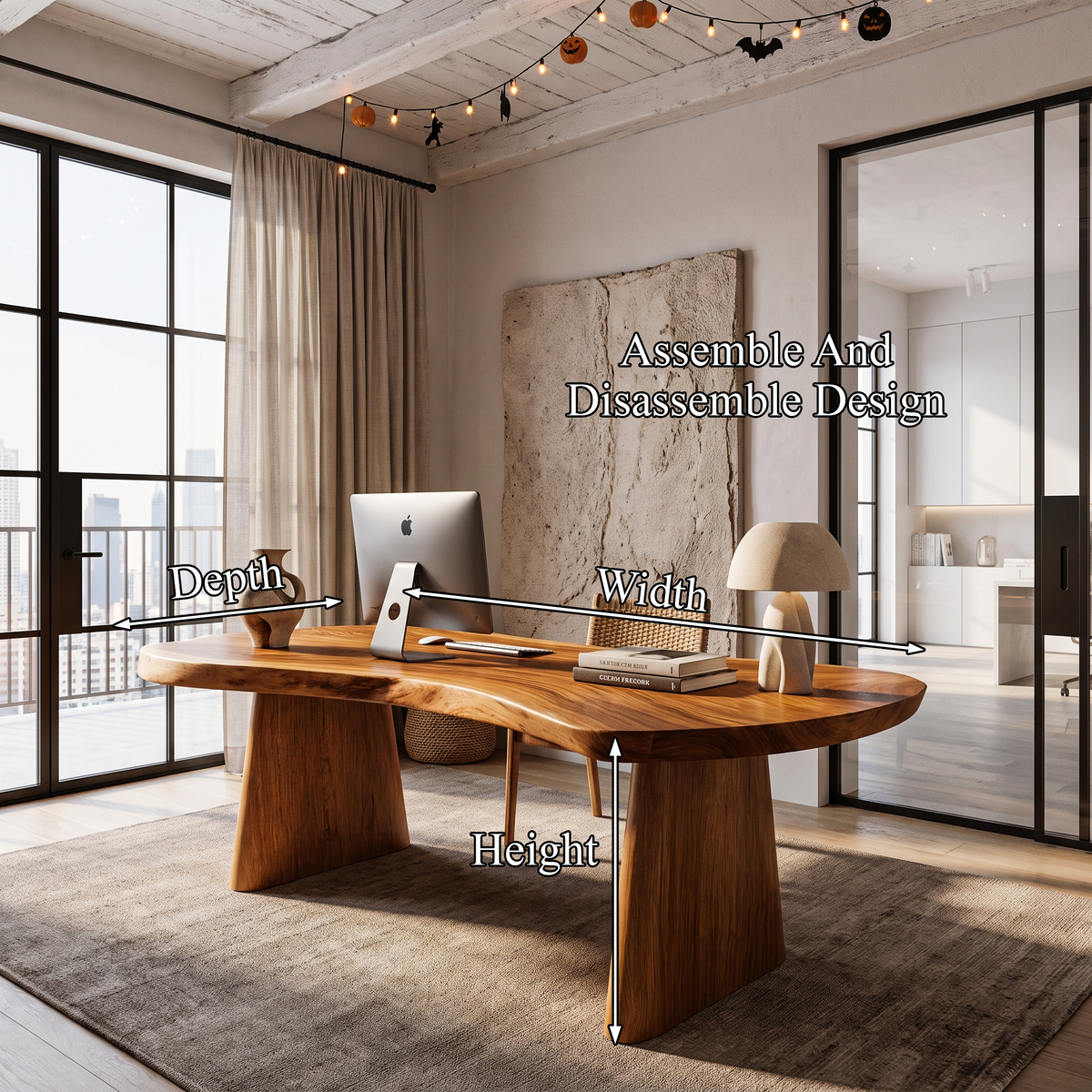 Modern Desk With Natural Edge Top And Sculptural Legs For Home Office