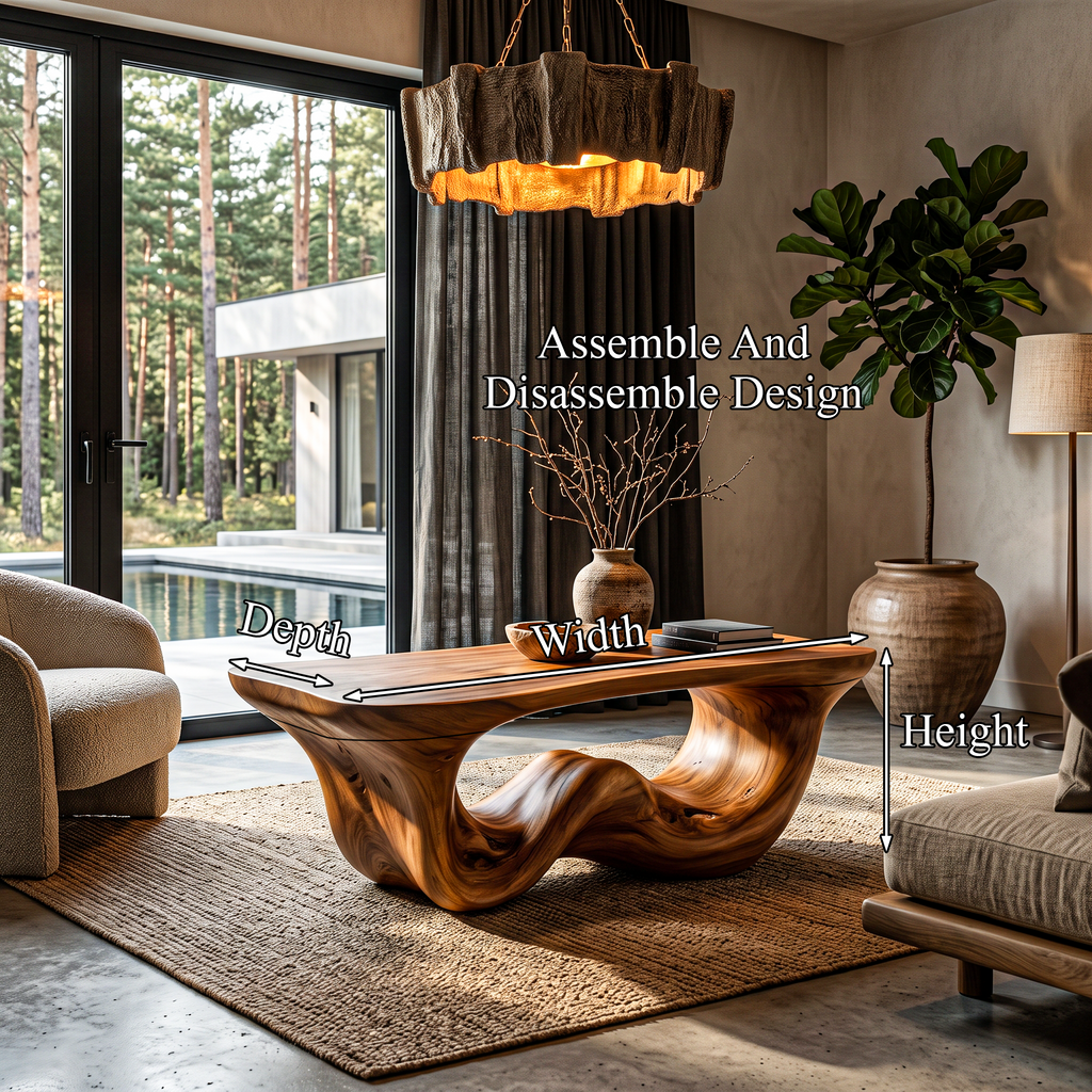 Organic Modern Coffee Table With Seamless Curved Base For Living Room