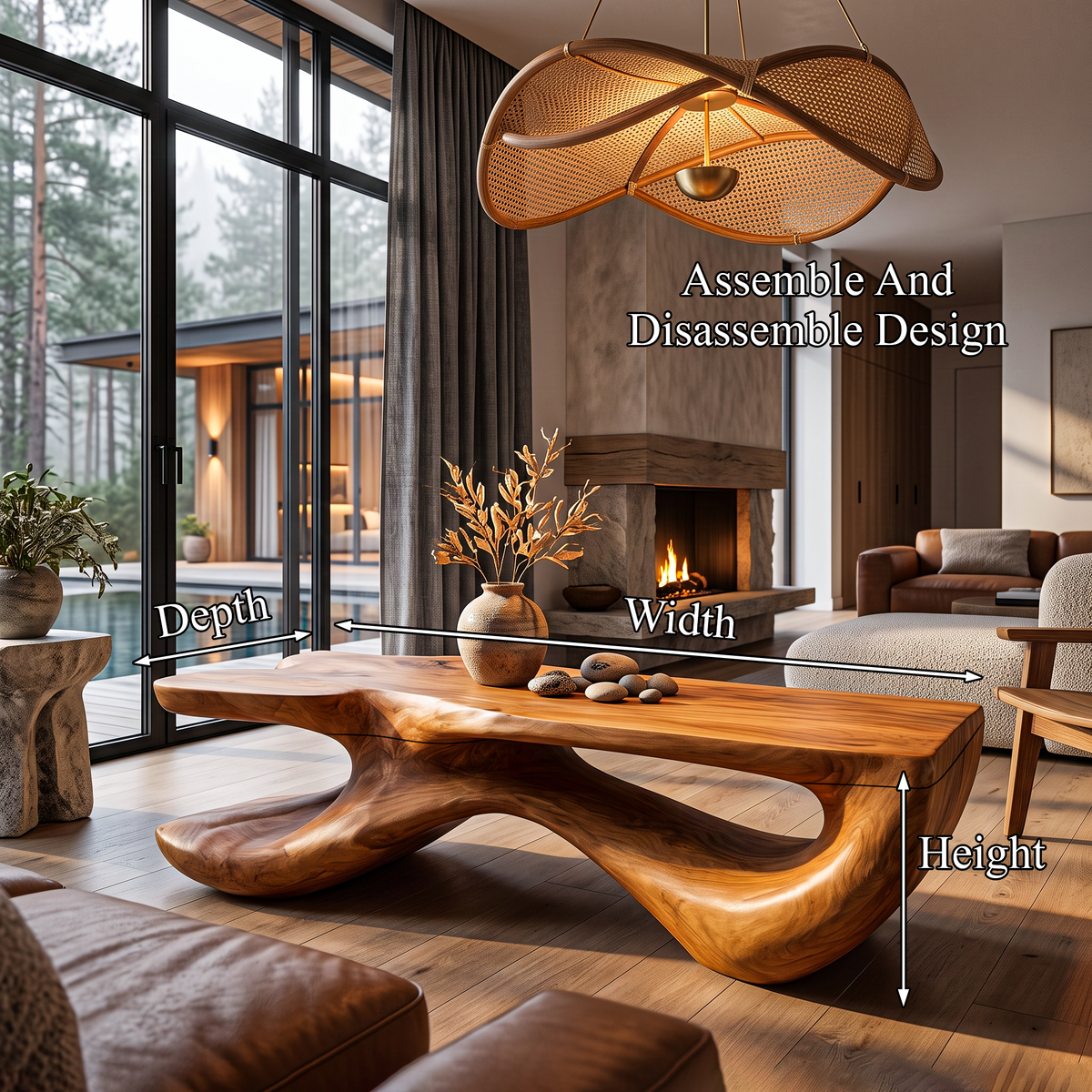 Wooden Coffee Table With Freeform Top Design For Living Room