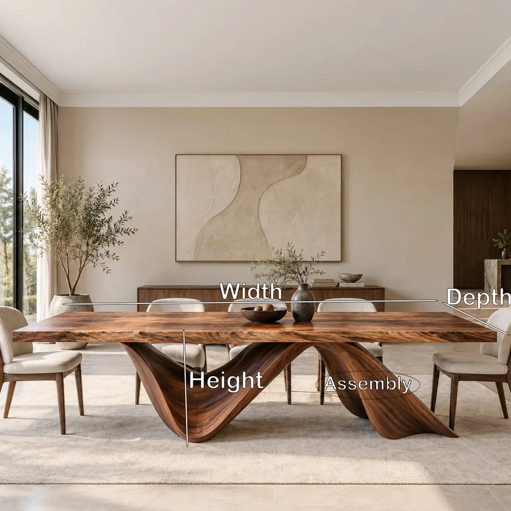 Luxury Natural Wood Dining Table Wave Base For Dining Room