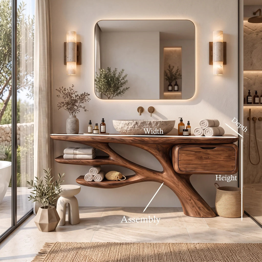 Biophilic Bathroom Vanity Branch Shelves For Luxury Bathroom