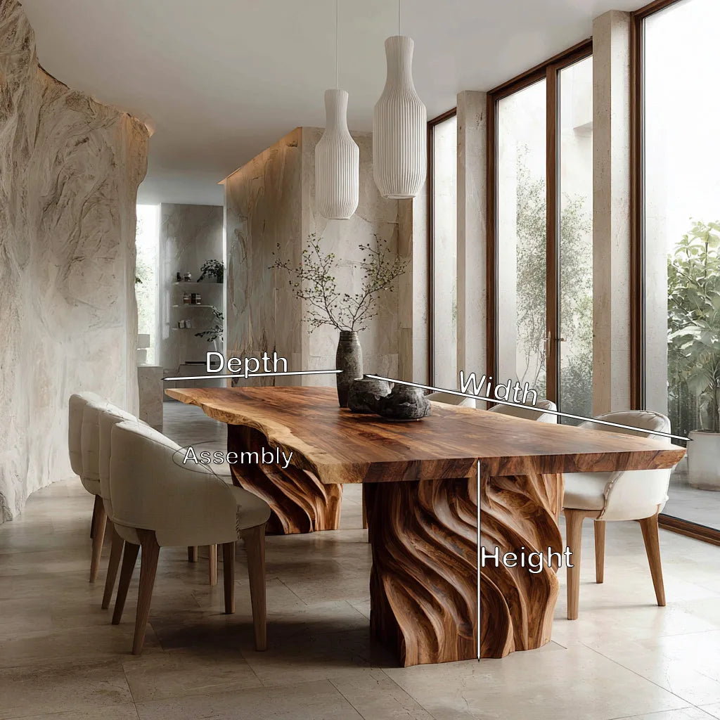 Luxury Natural Wood Dining Table Carved Pedestal For Dining Room
