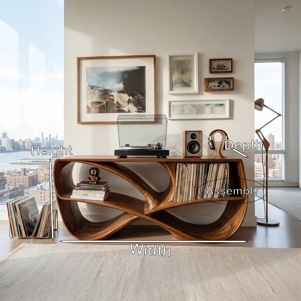 Modern Sculptural Wooden Record Player Console For Living Room