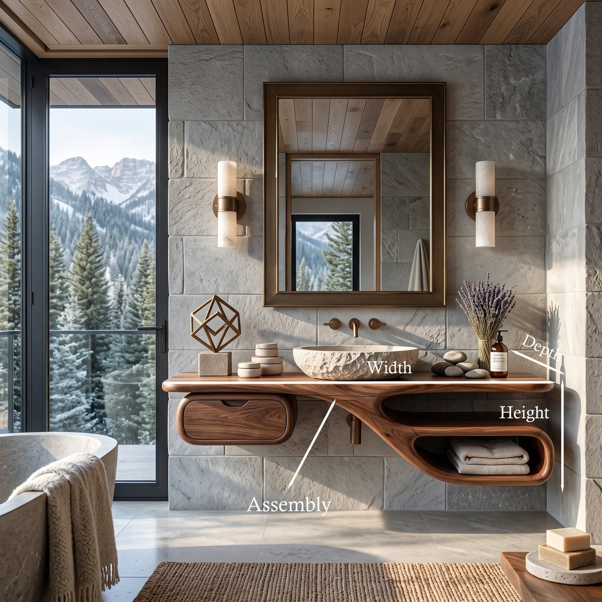 Transitional Floating Bathroom Vanity Curved Storage For Modern Bathroom