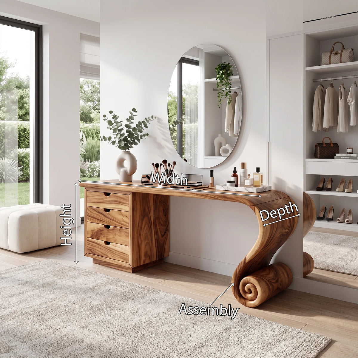 Charming Modern Vanity Desk Makeup Vanity Spiral Leg Drawers For Bedroom