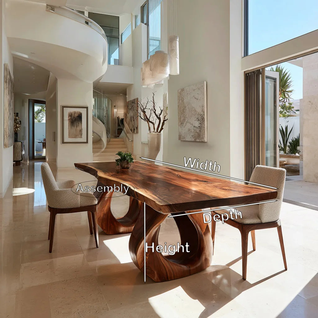 Luxury Live Edge Wood Dining Table Sculptural Base For Dining Room