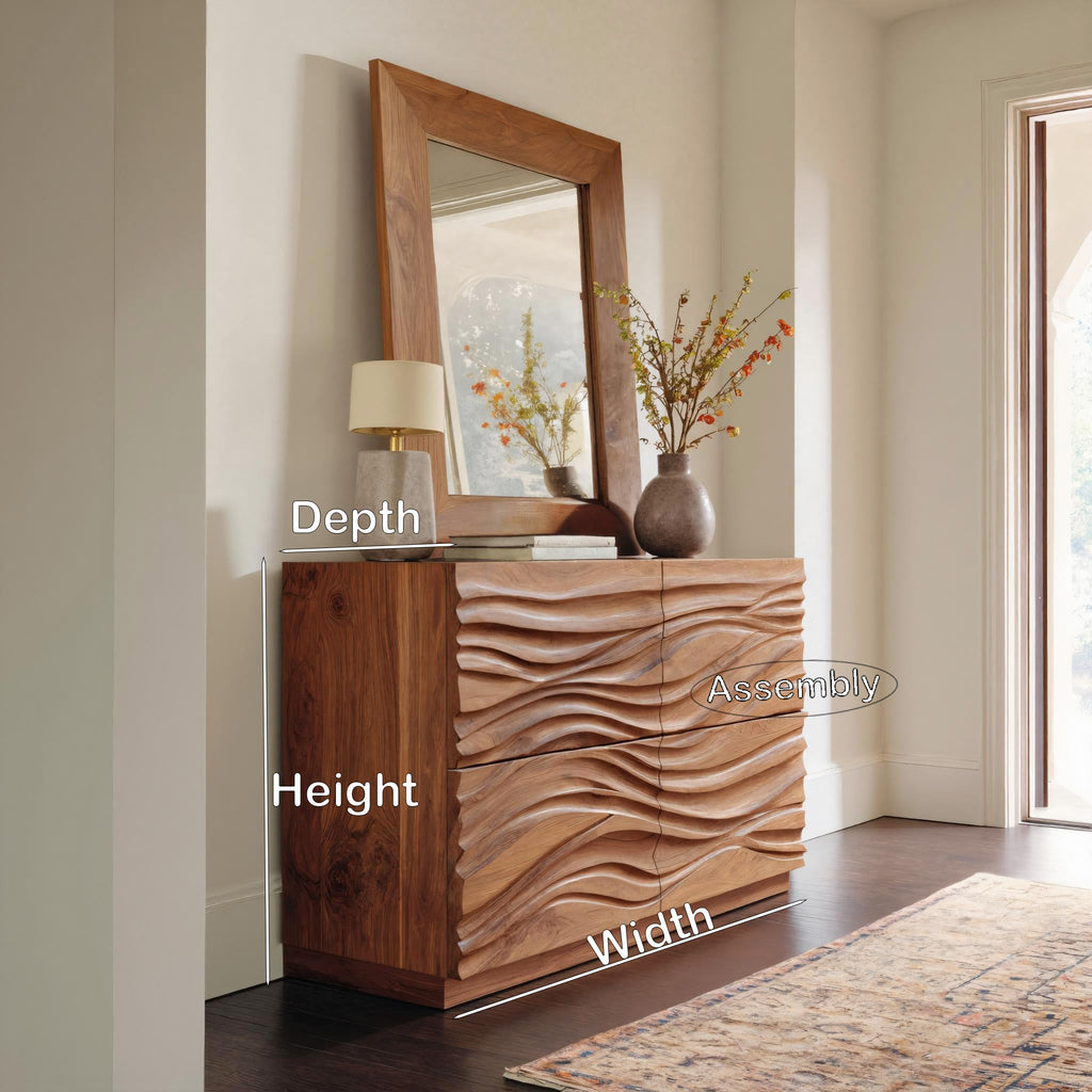 Contemporary Wave Carved Dresser For Bedroom