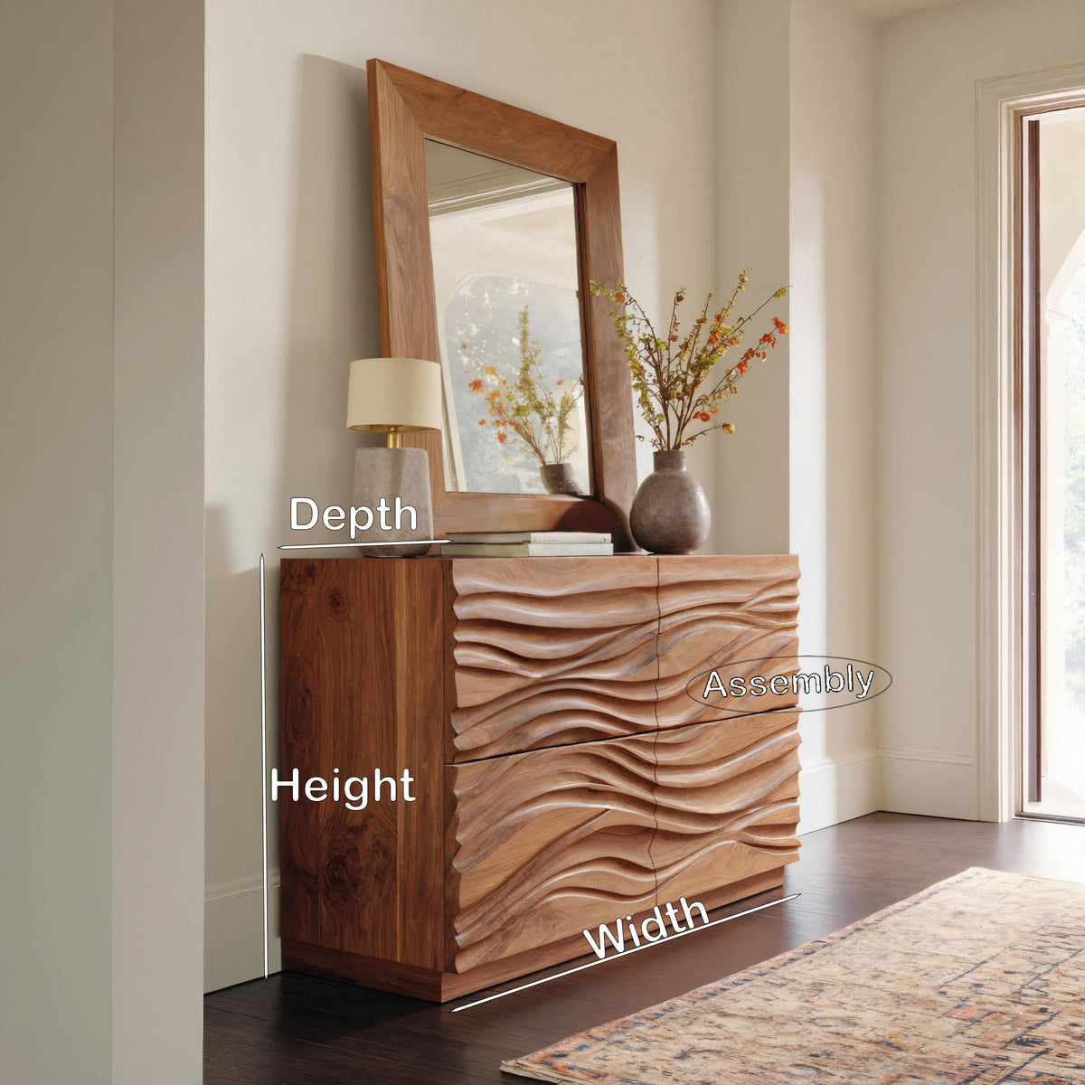 Contemporary Wave Carved Dresser For Bedroom