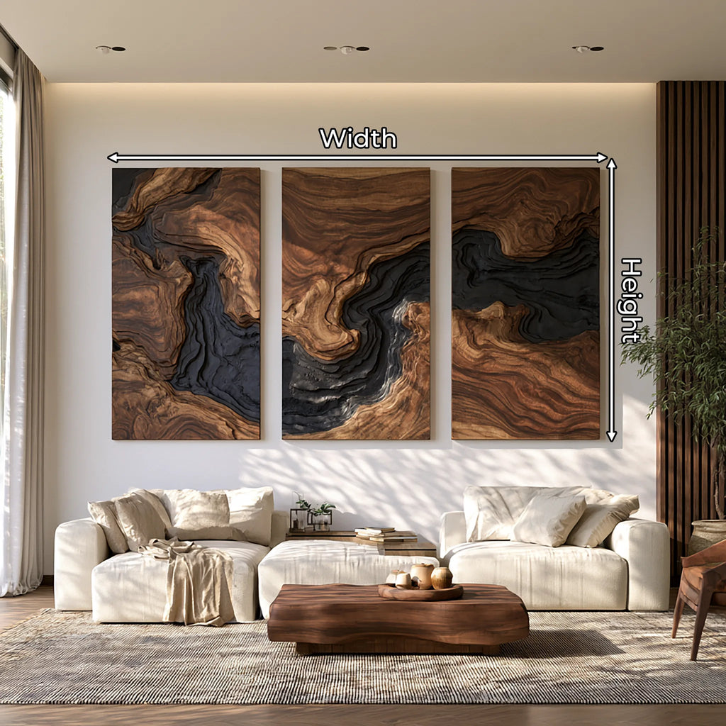 Modern Layered Wave Triptych Wood Wall Art Living Room