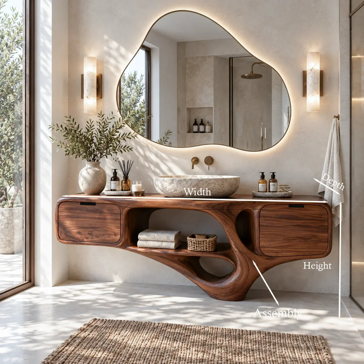 Luxury Bathroom Vanity Dual Cabinets With Open Shelf For Ensuite