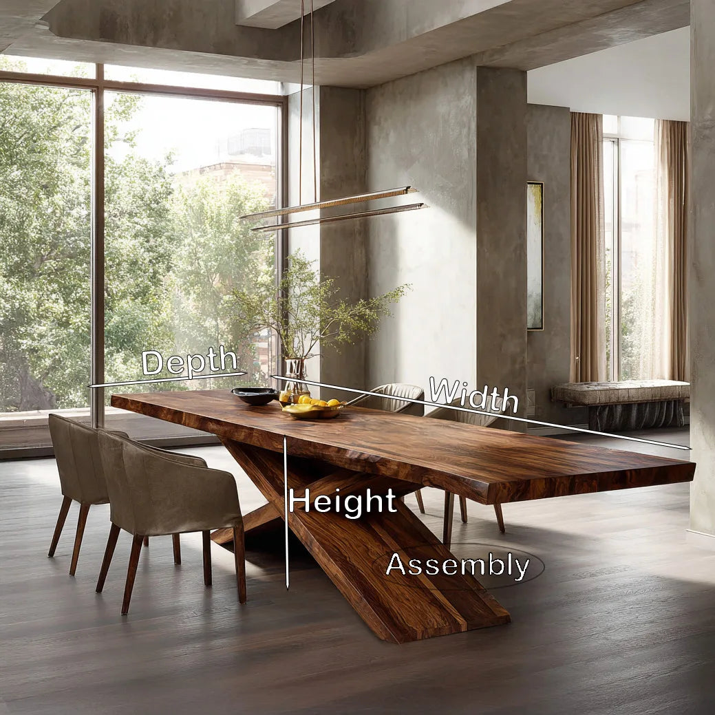 Contemporary Natural Wood Dining Table Geometric Base For Dining Room
