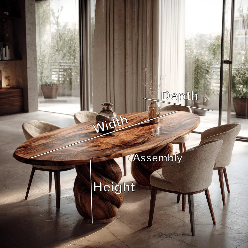 Modern Natural Wood Dining Table Twisted Pedestal For Dining Room