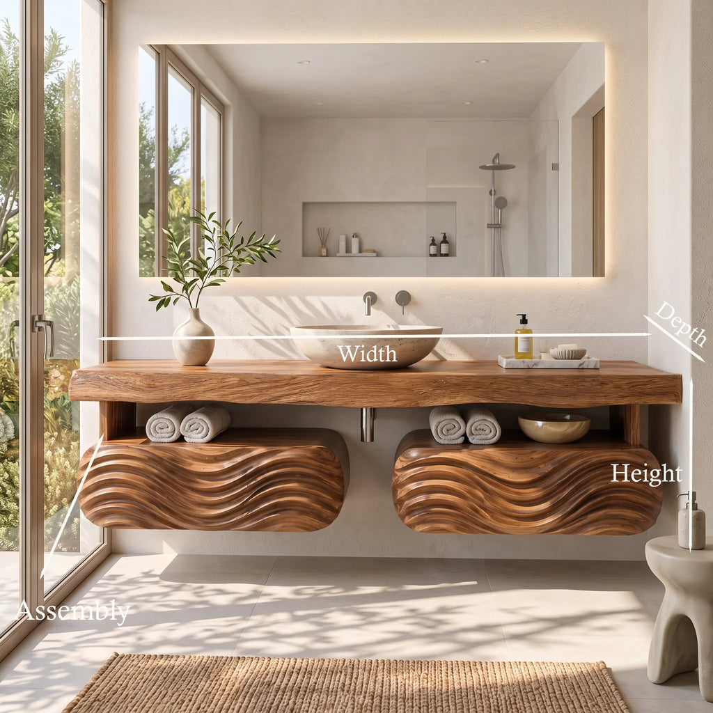Coastal Modern Floating Bathroom Vanity Wave Cabinet For Minimalist Bathroom