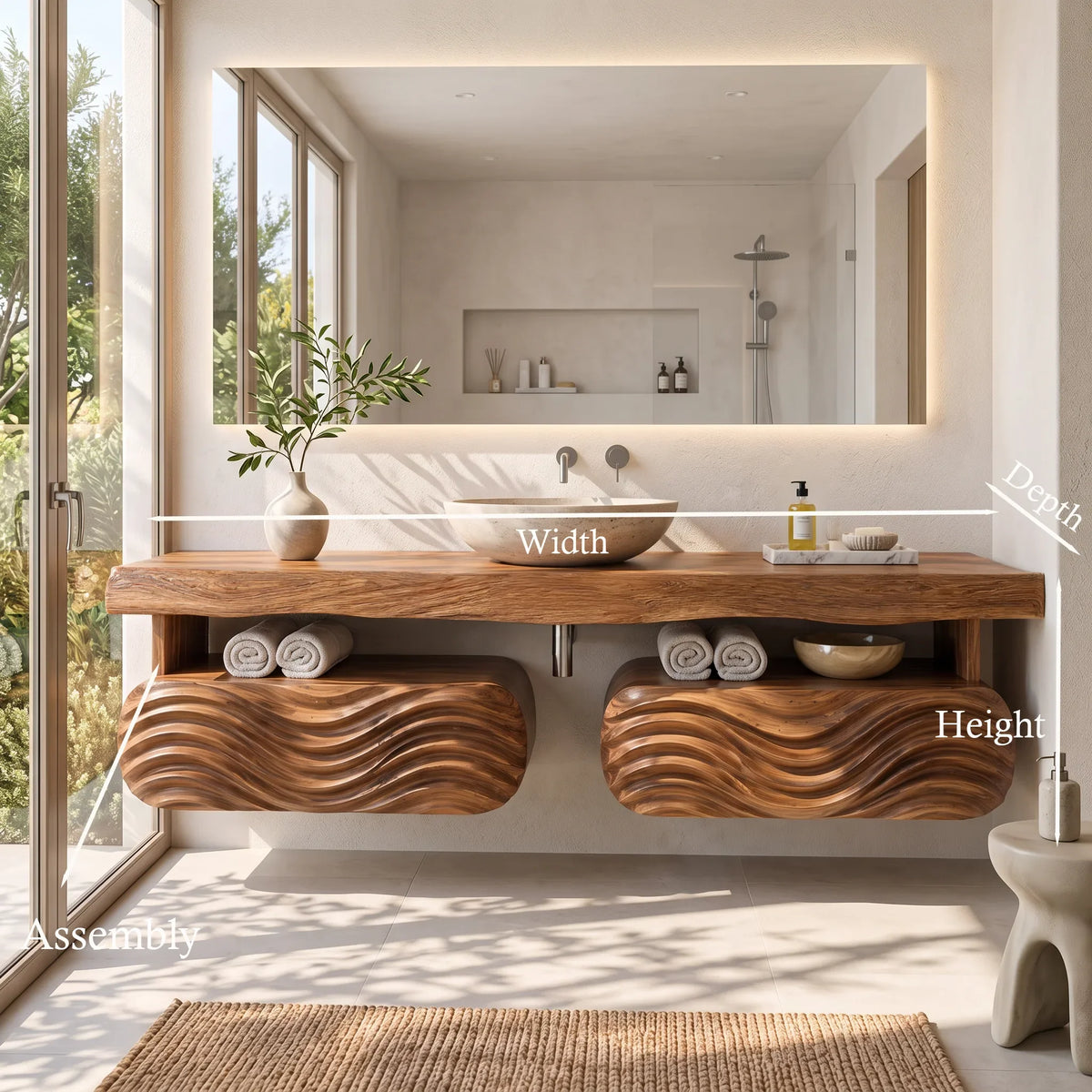 Coastal Modern Floating Bathroom Vanity Wave Cabinet For Minimalist Bathroom