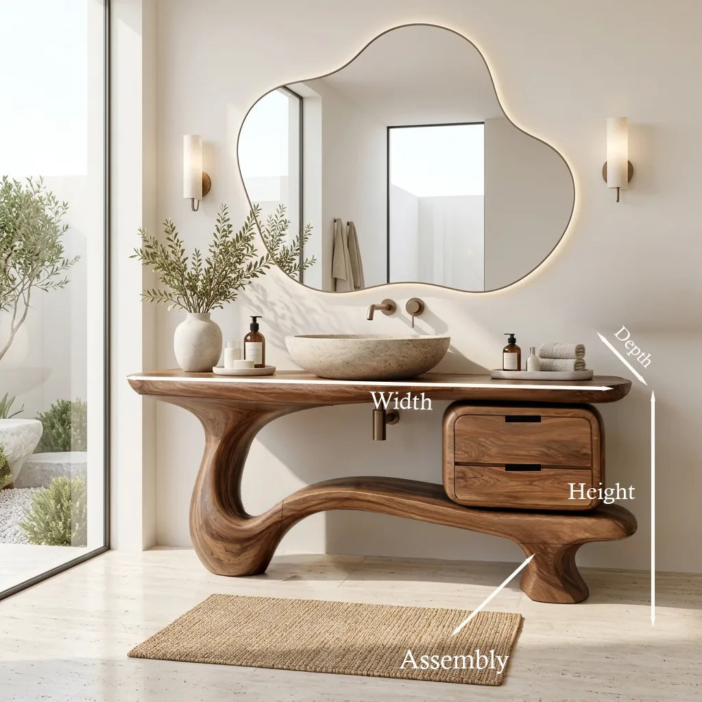Contemporary Bathroom Vanity Curved Base With Drawer For Modern Ensuite
