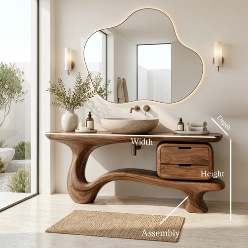 Contemporary Bathroom Vanity Curved Base With Drawer For Modern Ensuite
