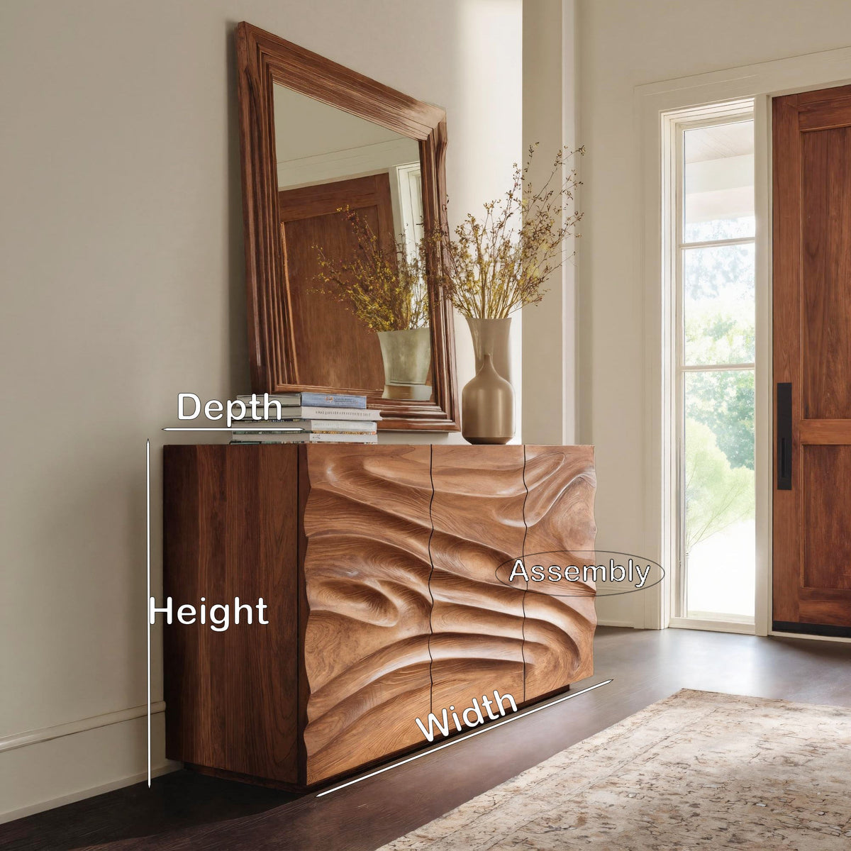 Modern Organic Carved Dresser For Entryway