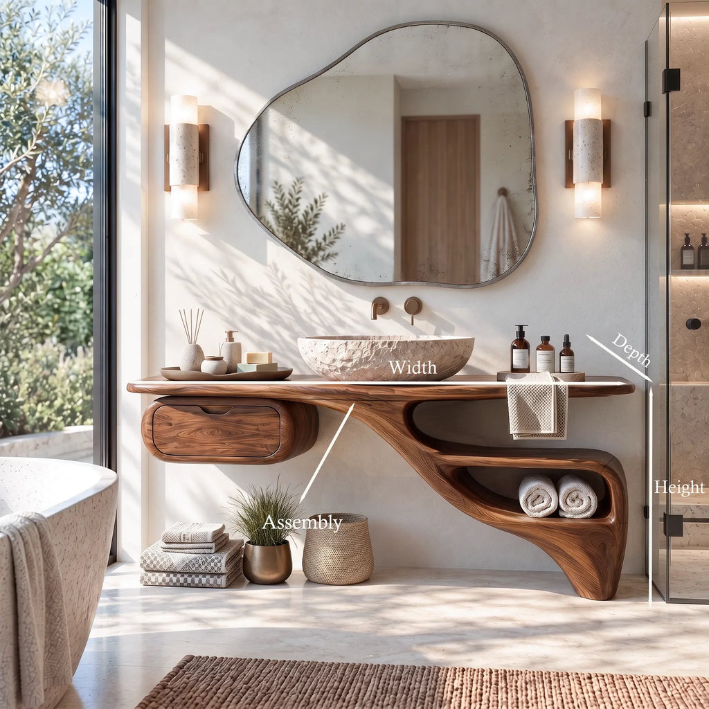 Sculptural Bathroom Vanity Flowing Shelves With Storage For Luxury Bathroom