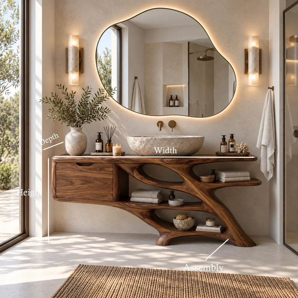 Sculptural Bathroom Vanity Branch Shelving With Cabinet For Designer Homes