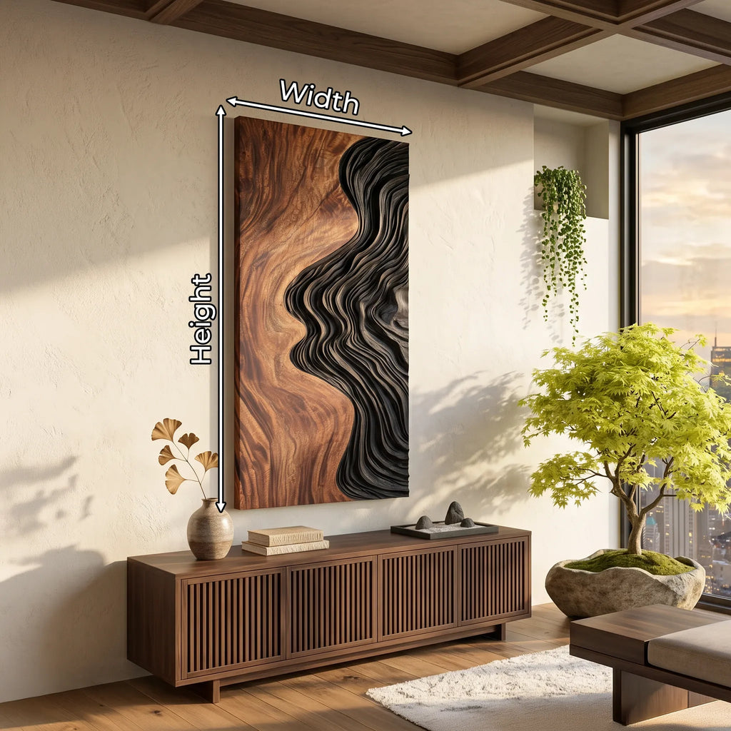 Japandi Flowing Wave Wooden Wall Sculpture Modern Foyer