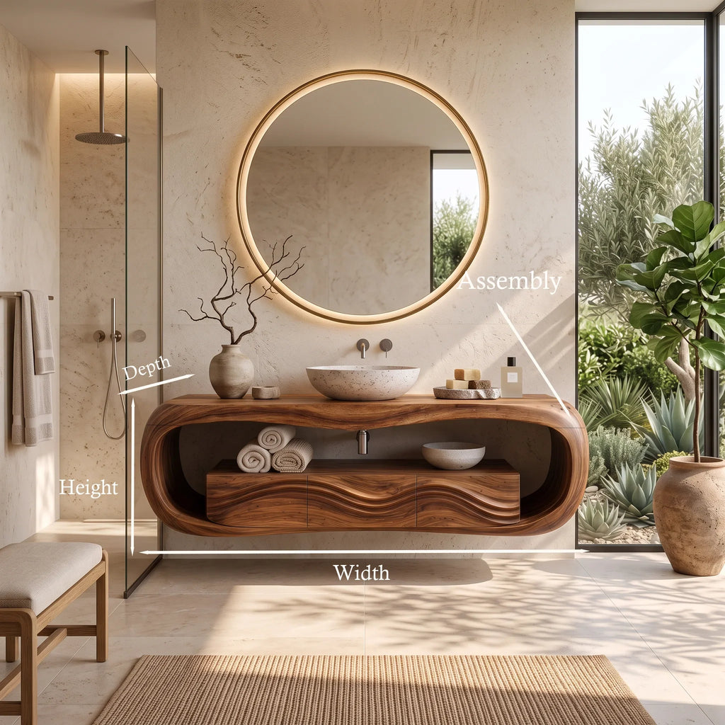 Sculptural Wall Mounted Bathroom Vanity Curved Shelves For Luxury Bathroom