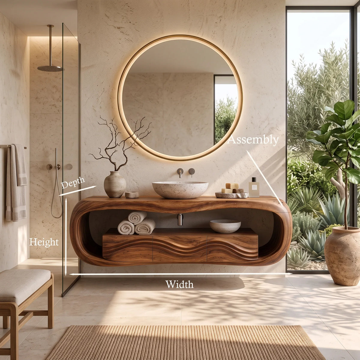 Sculptural Wall Mounted Bathroom Vanity Curved Shelves For Luxury Bathroom