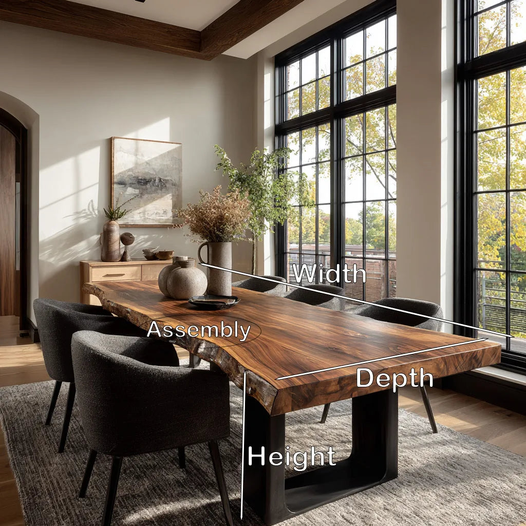 Rustic Natural Wood Dining Table U-Shaped Base For Dining Room