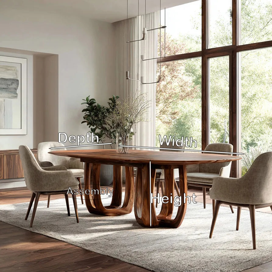 Modern Natural Wood Dining Table Double Loop Base For Dining Room