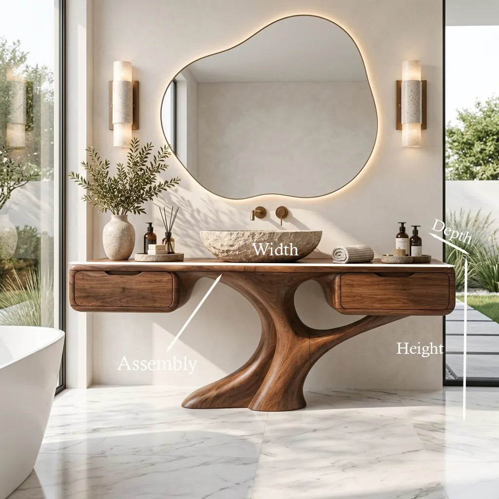 Sculptural Bathroom Vanity Branch Storage For Luxury Primary Suite