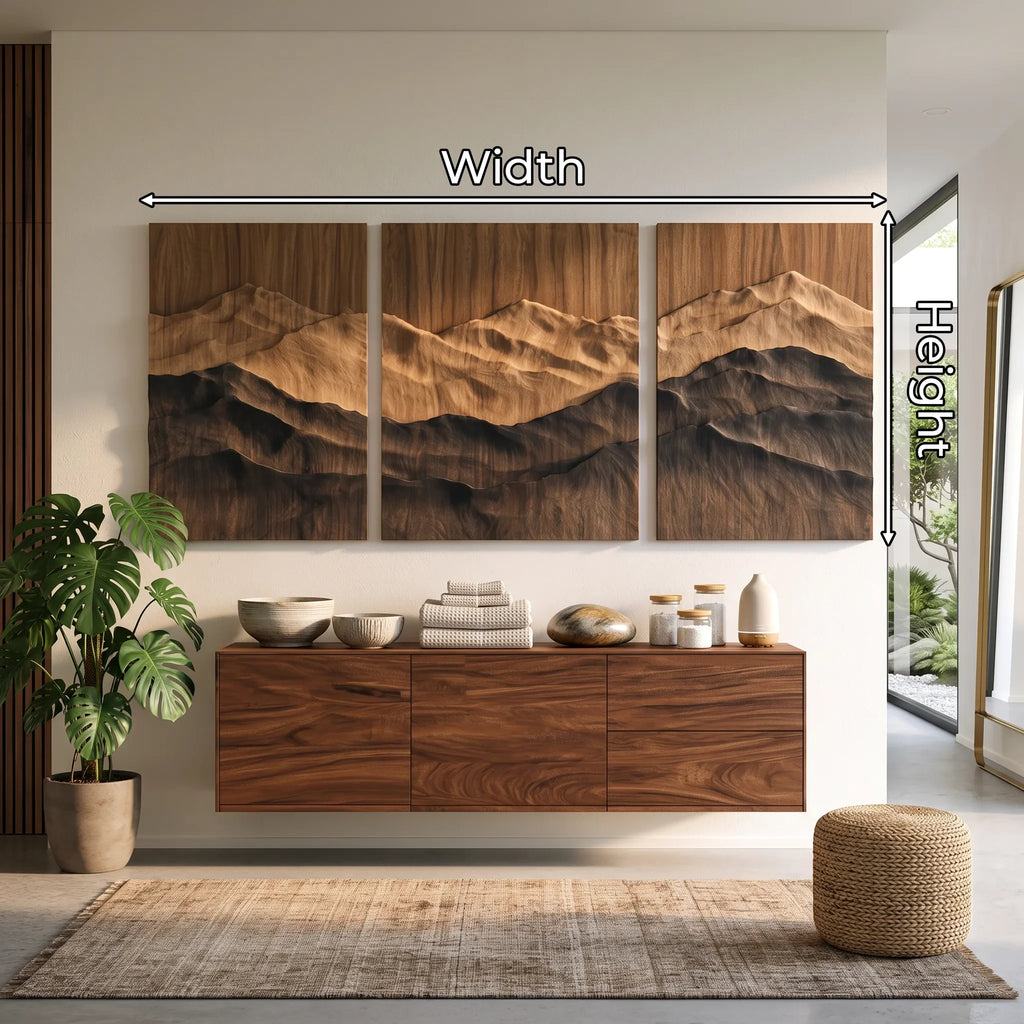 Mid Century Mountain Wood Wall Art Living Room