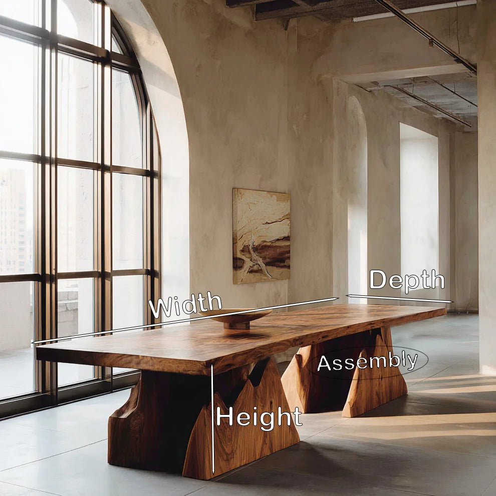 Modern Natural Wood Dining Table Geometric Pedestal For Dining Room