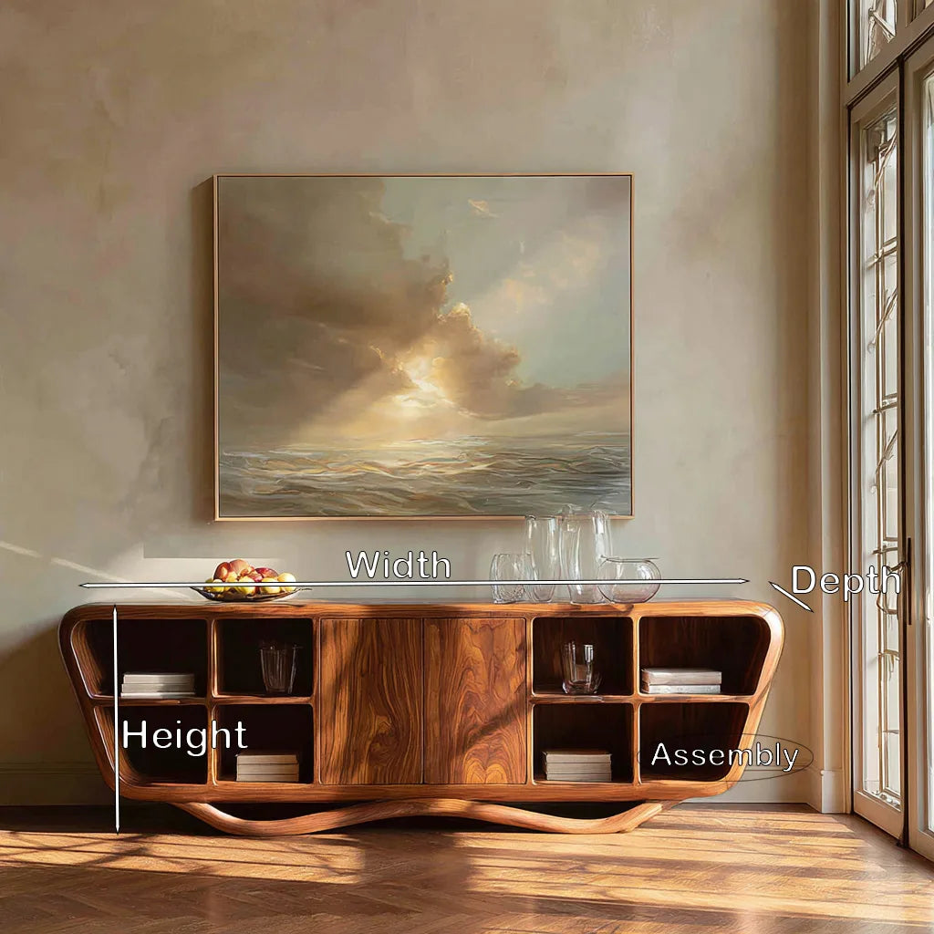 Contemporary Curved Open Shelf Sideboard For Entryway
