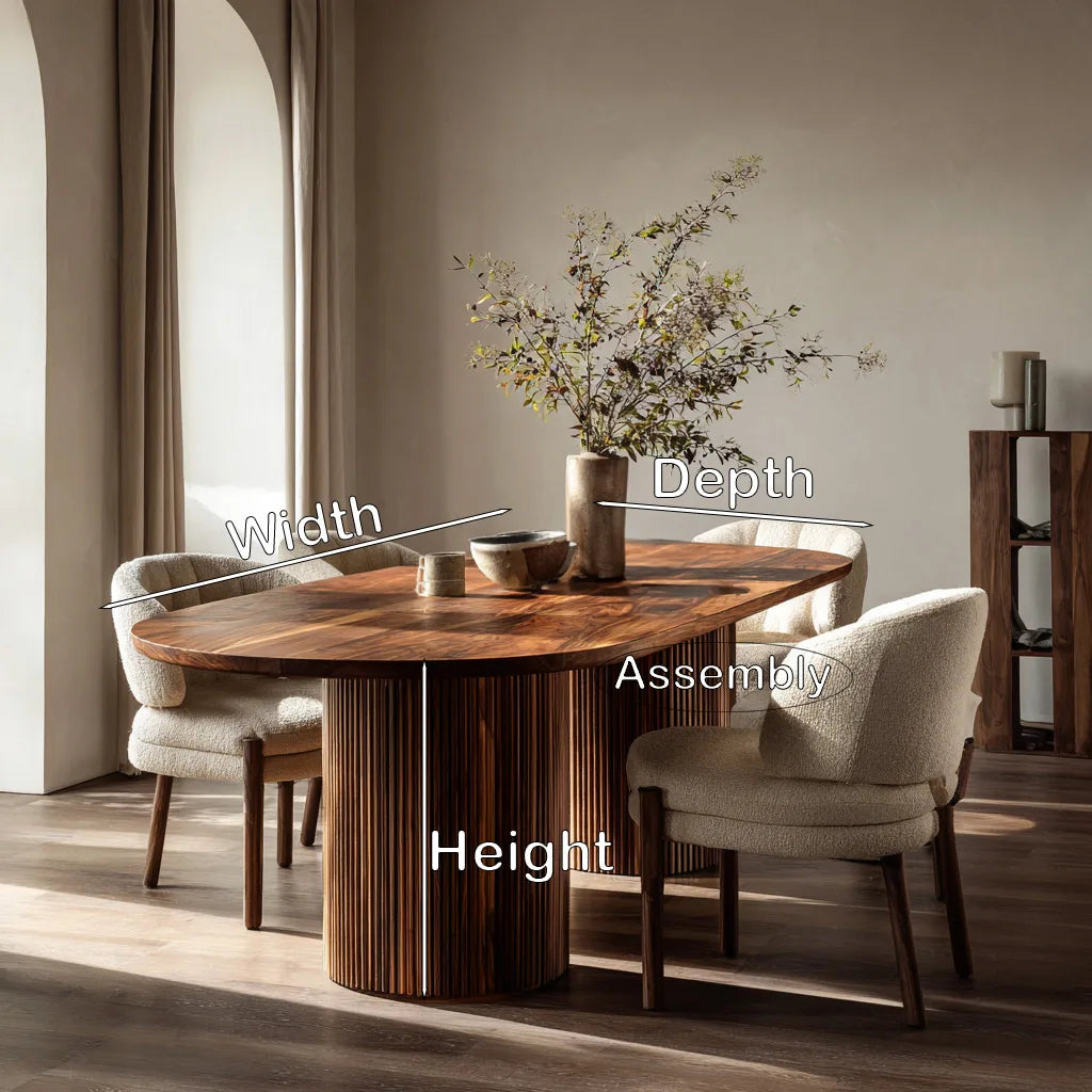 Contemporary Natural Wood Dining Table Fluted Pedestal For Dining Room