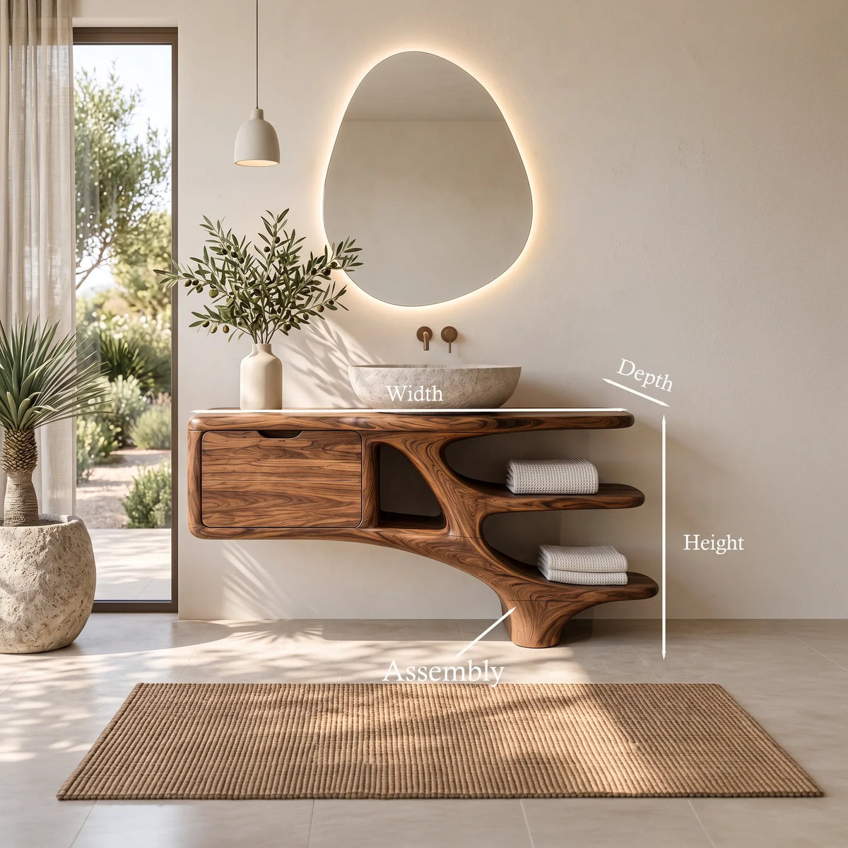 Contemporary Bathroom Vanity Curved Shelves With Cabinet For Modern Ensuite