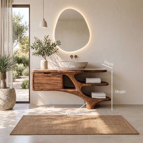 Contemporary Bathroom Vanity Curved Shelves With Cabinet For Modern Ensuite