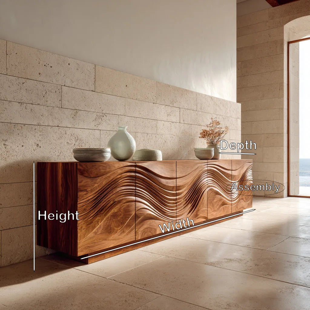 Contemporary Wave Carved Sideboard For Dining Area