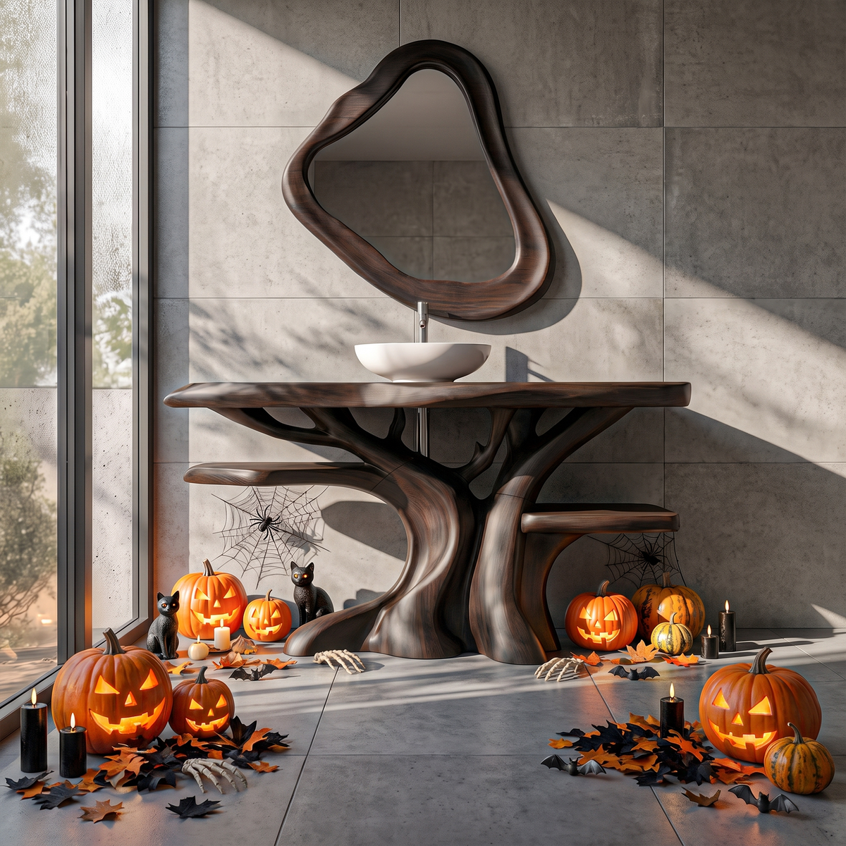 Natural Halloween Freestanding Bathroom Vanity With Bottom Storage For Bathroom