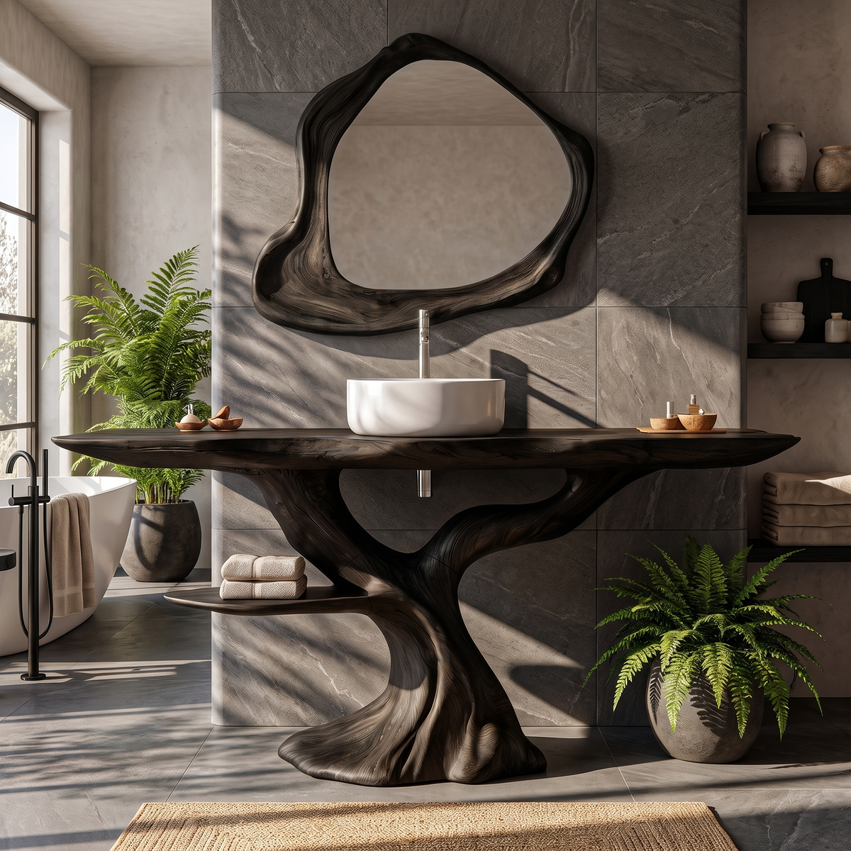 Rustic Bathroom Vanity With Bold Tree Root Design For Bathroom
