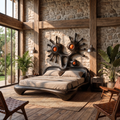 Modern Bed Frame With Sculptural Abstract Headboard For Bedroom